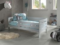 Juniorbett mit Liegefläche 70 x 140 cm, Umrandung mit waagerechten Paneelen, Ausf. MDF hellgrau lackiert