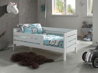 Juniorbett mit Liegefläche 70 x 140 cm, Umrandung mit waagerechten Paneelen, Ausf. MDF weiß lackiert