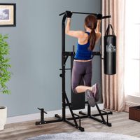 Kraftstation mit Klimmzugstange, Multifunktionale Dip-Station, Trainings-Gerät für Zuhause, mit Boxsack, Fitness, Stahl, Schwarz, 180 x 183 x 219 cm