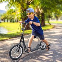 Kinderroller mit Bremsen 16/12 Zoll Scooter Tretroller Cityroller Kinder Roller Kickboard für 5+ Jahre Kinder Schwarz 135 x 58 x 92-100 cm