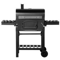 Holzkohlegrill BBQ Gartengrill mit Deckel und Ablagen Metall Smoker BBQ Warmhalteplatte Regale Gartenparty Transportrollen Schwarz 124 x 66 x 112 cm