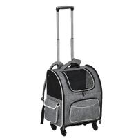 Hundetrolley Transporttasche Trolley für Hund und Katzen 2-in-1 Haustierrucksack Hundetasche mit Tür und Fenster atmungsaktiv Oxfordstoff Grau 43 x 33 x 51,5 cm