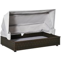 Rattan Hundehütte mit Dach Hundeliege Hundehaus Haustierbett Hundebett Hundekorb Hundesofa Hunde Outdoor Kissen Kaffee+Grau 90 x 60 x 65 cm