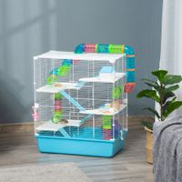 Kleintierkäfig Nagerkäfig Kleintierstall mit Rampe Laufrad Hellblau+Weiß