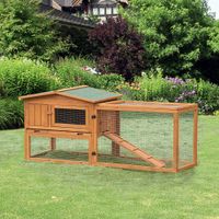 Kleintierstall Tannenholz Kleintierhaus mit Asphaltdach Kleintierkäfig mit Bodenwanne und Rampe Gehege Outdoor Indoor Orange 156 x 58 x 68 cm