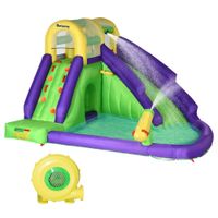 Aufblasbare Hüpfburg mit Gebläse Hüpfburg mit Wasserrutsche XXL Wasserpark für Kinder von 3 bis 8 Jahren Kletterwand Trampolin Outdoor Garten 395 x 355 x 235 cm