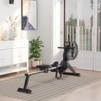 Rudergerät Rudersitz einklappbar Schwungmasse 2,5 kg mit 16 Widerstandsstufen für Zuhause Nutzergewicht bis 130 kg Stahl Schwarz 225 x 55 x 88 cm