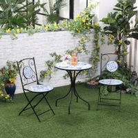 Ø 61 cm Garten Sitzgruppe 3-teiliges Bistro-Set Garnitur 1 Tisch+2 faltbare Stühle für Terrasse Balkon Stahl Blau