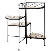 Blumenständer 4-Stufe-Blumentreppe faltbar dekorative für Innen und Außen Garten Balkon Metall Keramikfliesen Schwarz+Beige 64 x 64 x 72 cm