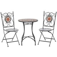 Garten Sitzgruppe 3-teilige Mosaiktisch Essgruppe Balkonmöbel Set Gartenmöbel-Set 1 Tisch+2 faltbare Stühle Terrasse Metall Mehrfarbing