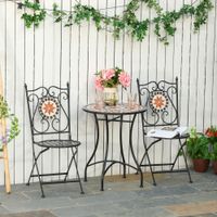 Garten Sitzgruppe 3-teilige Mosaiktisch Set 1 Tisch+2 faltbare Stühle Terrasse Metall Mehrfarbing