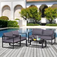 4tlg. Gartenmöbel Set, Sofa mit Sitzkissen, Tisch mit Stauraum, Polyester, Grau, 138x69x63 cm