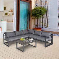3-tlg. Gartengarnitur 4-stufig verstellbar mit Beistelltisch Sofa mit Kissen Outdoor Grau