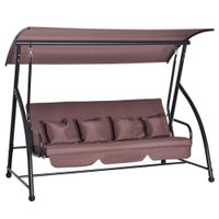 Hollywoodschaukel Gartenschaukel Hängebank 3 sitzer Schaukel mit verstellbarem Dach Liegefunktion Polyester Braun 215 x 120 x 165 cm