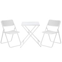 Garten 3-teiliges Bistro-Set Gartenset Garnitur 1 Tisch+2 faltbare Stühle für Terrasse Balkon Metall Weiß