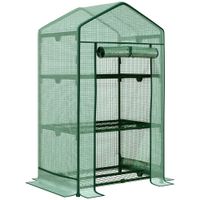 Mini-Gewächshaus Anzuchtgewächshaus mit Folienabdeckung und 3 Regalböden Regale Rolltür Gemüsebeet Grün 69 x 49 x 125 cm