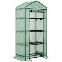 Mini-Gewächshaus Anzuchtgewächshaus mit Folienabdeckung und 4 Regalböden Regale Rolltür Gemüsebeet Grün 69 x 49 x 158 cm