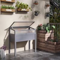 Hochbeet Holz 2-in1 für Garten Balkon und Terrasse Polycarbonat Grau 120 x 54 x 112/122 cm