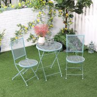 Garten Sitzgruppe 3-teiliges Bistro-Set Garnitur 1 Tisch+2 faltbare Stühle Metall Blau