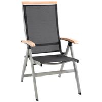 Klappstuhl Gartenstuhl klappbar mit Rückenlehne Armlehne für Garten Balkon Terrasse Alu+Mesh Schwarz+Silber 61 x 64 x 112 cm