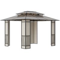 Gartenpavillon Pavillon mit Sonnendach aus Polycarbonatplatten UV-Schutz wasserabweisend Robust Braun+Hellgrau 3,65 x 3 x 2,75 m