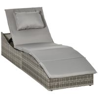 Sonnenliege 2-in-1 Polyrattan Gartenliege Rattanliege Gartenmöbel Liege mit Polsterauflage 5 Stufen verstellbar klappbar Hellgrau 200 x 60 x 40 cm