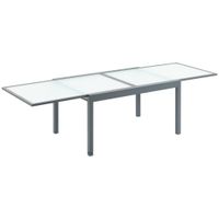 Gartentisch Esstisch Balkontisch mit gehärteter Glasplatte Outdoor Aluminium Ausziehbarer Tisch Hinterhof Gartenmöbel Rechteck Bistrotisch Grau Weiß