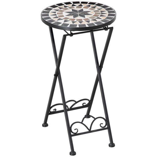 Pflanzenständer Ø36 x 67 cm klappbar rund für Balkon Garten Steinmosaik mehrfarbrig