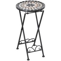 Pflanzenständer Ø36 x 67 cm Blumenständer Pflanzenhalter klappbar rund für Balkon Steinmosaik Garten Indoor Outdoor mehrfarbrig