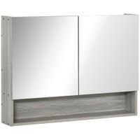 Spiegelschrank Badspiegel Badschrank mit zwei Türen und Ablage Hängeschrank Badezimmerspiegel Badmöbel Mehrzweckschrank für Badezimmer Soft-Close-Funktion wasserfest MDF Grau 80 x 15 x 60 cm