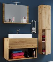 4-tlg. Waschplatz "Lendas II" 80 cm inkl. Spiegel & Hochschrank Honig-Eiche