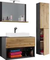 4-tlg. Waschplatz "Lendas II" 80 cm inkl. Spiegel & Hochschrank Anthrazit/Honig-Eiche