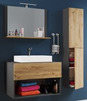 4-tlg. Waschplatz "Lendas II" 80 cm inkl. Spiegel & Hochschrank Anthrazit/Honig-Eiche