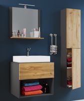4-tlg. Waschplatz "Lendas II" 60 cm inkl. Spiegel & Hochschrank Anthrazit/Honig-Eiche