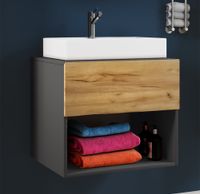 2-tlg. Badblock "Lendas II" 60 cm Anthrazit/Honig-Eiche