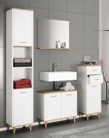 4-tlg. Badmöbelset Badezimmer Set "Landos I" Weiß/Honig-Eiche