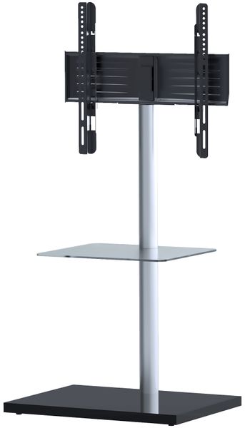 TV-Standfuß "Nalano" mit Zwischenboden Silber/Schwarzglas