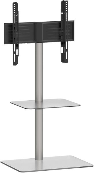 TV-Standfuß "Alani" mit Zwischenboden Silber/Klarglas