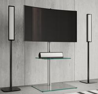 TV-Standfuß "Alani" mit Zwischenboden Silber/Klarglas