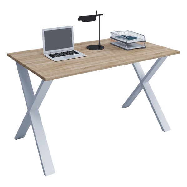 Schreibtisch "Lona" 110x80 X-Fußgestell Sonoma-Eiche/Weiß