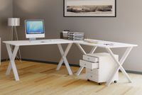 Eck-Schreibtisch "Lona" 220x190x80 X-Füße Weiß/Weiß