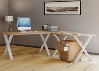 Eck-Schreibtisch "Lona" 220x220x80 X-Füße Sonoma-Eiche/Weiß