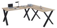 Eck-Schreibtisch "Lona" 220x220x80 X-Füße Sonoma-Eiche/Schwarz