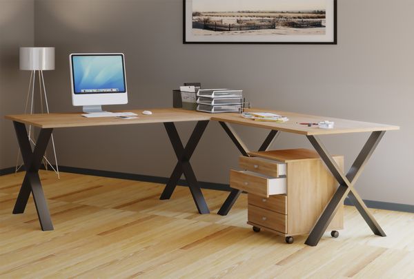 Eck-Schreibtisch "Lona" 220x190x80 X-Füße Sonoma-Eiche/Schwarz