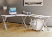 Eck-Schreibtisch "Lona" 220x160x80 X-Füße Weiß/Silber