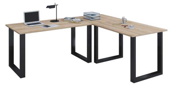 Eck-Schreibtisch "Lona" 190x130x50 U-Füße Sonoma-Eiche/Schwarz
