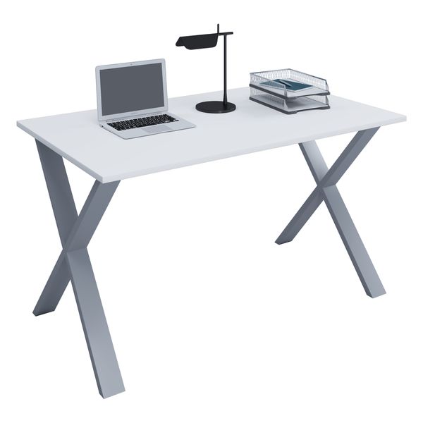 Schreibtisch "Lona" 110x80 X-Fußgestell Weiß/Silber