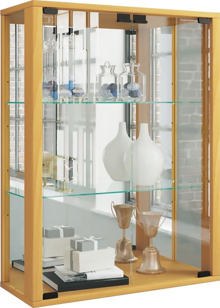 Wandvitrine "Udina" mit Spiegel | inkl. LED-Beleuchtung Buche