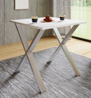Esstisch "Xona" 80x80 X-Fußgestell Weiß/Silber