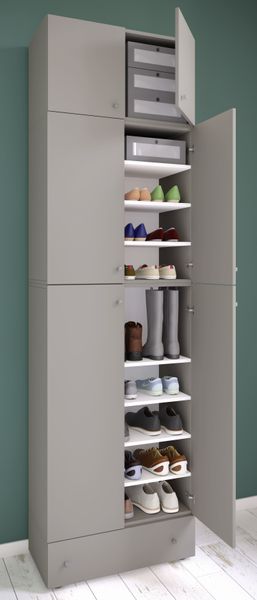 Schuhschrank "Lona XXL" 9-Fach Drehtüren | Mit Aufsatz & Schublade Grau